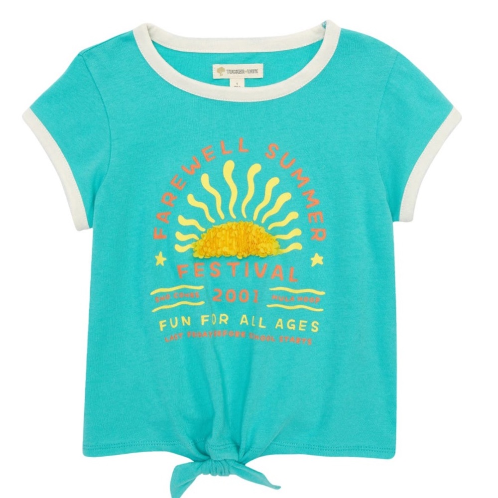 TUCKER + TATE Girls Tie Front Graphic Tee, Turquoise, 2